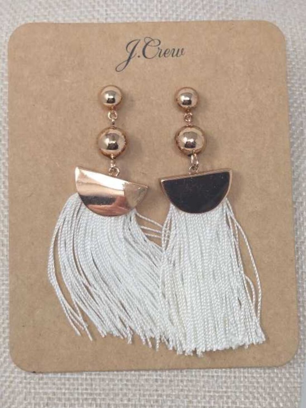 New J.Crew white tassel statement dangle earrings
